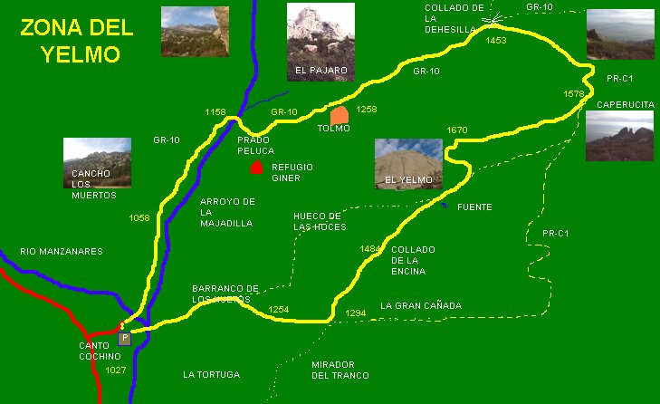 Ver descripcin de ruta: Canto Cochino,  la gran caada, El Yelmo, Collado de la Dehesilla, El Tolmo,  Canto Cochino. La Pedriza